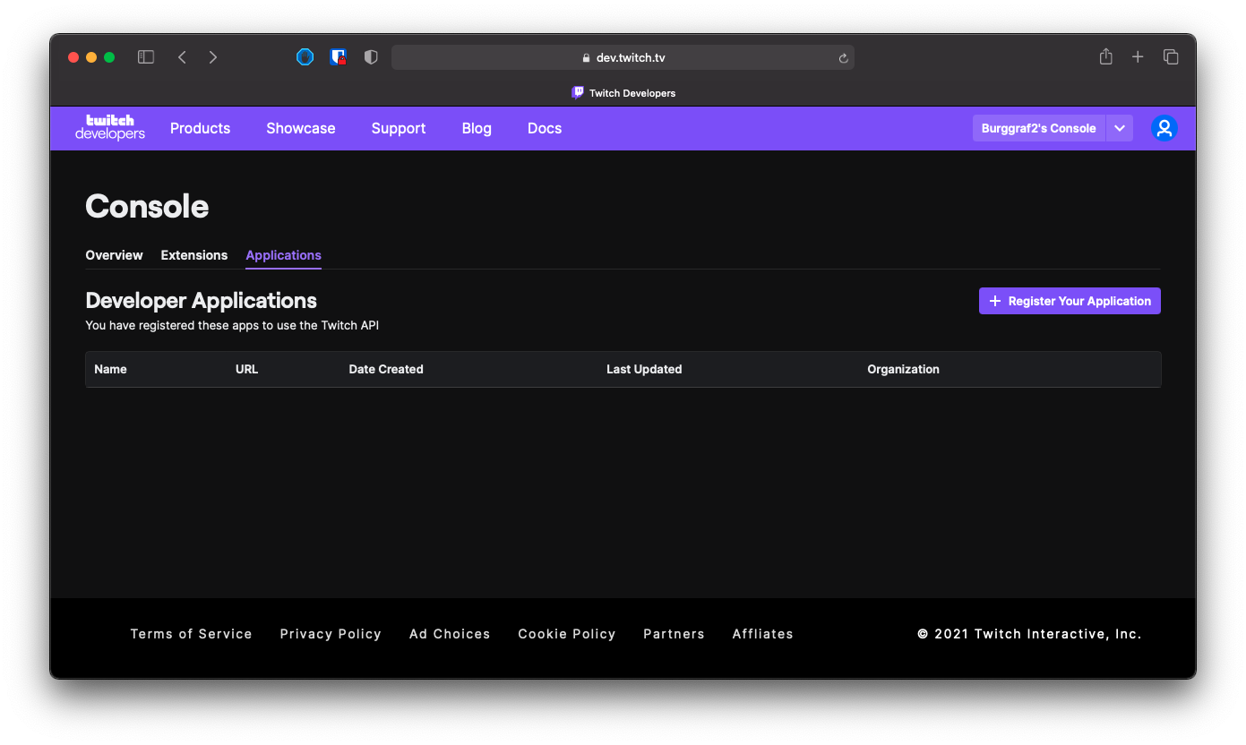 Twitch Developer Console